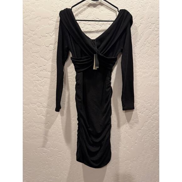 Monrow Sweater Knit Midi Dress with ruching Old Money Resort XL Black - Picture 1 of 4